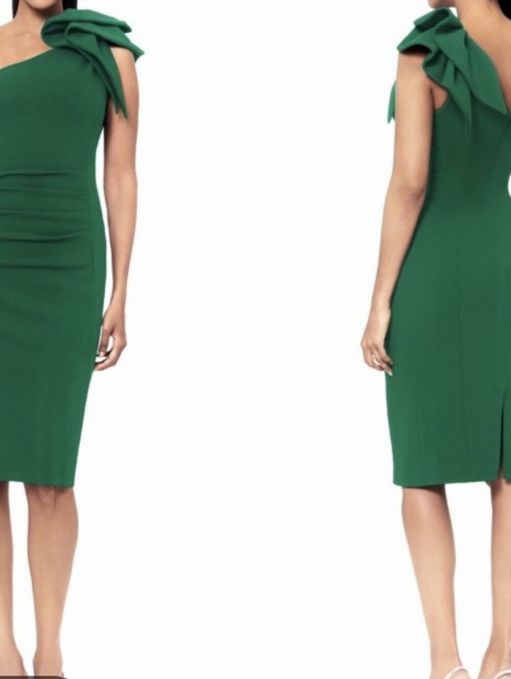 One-Shoulder Green Ruffle Sheath Dress 236